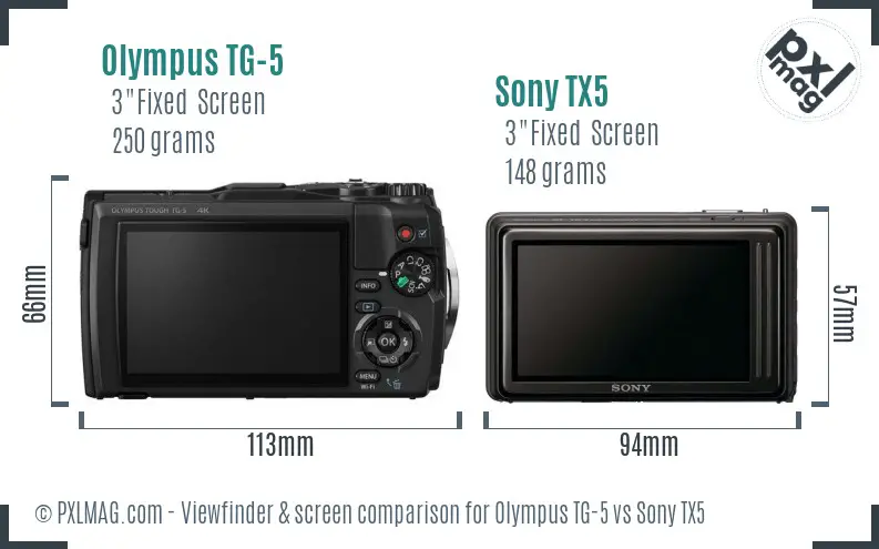 Olympus TG-5 vs Sony TX5 Screen and Viewfinder comparison