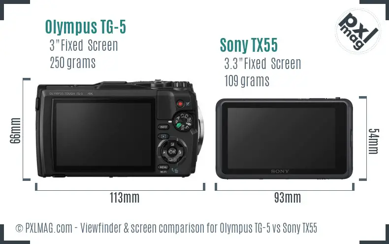 Olympus TG-5 vs Sony TX55 Screen and Viewfinder comparison