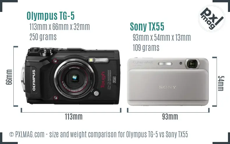 Olympus TG-5 vs Sony TX55 size comparison