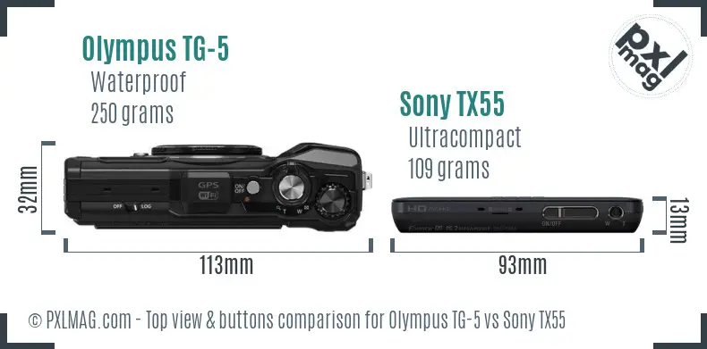 Olympus TG-5 vs Sony TX55 top view buttons comparison