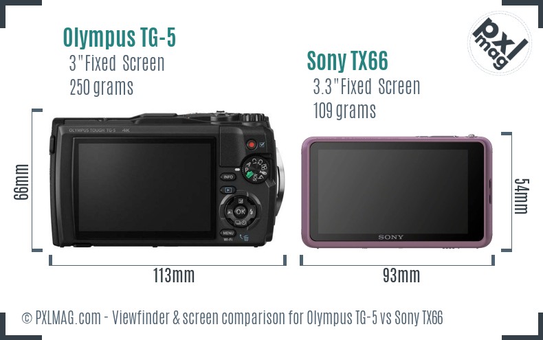 Olympus TG-5 vs Sony TX66 Screen and Viewfinder comparison