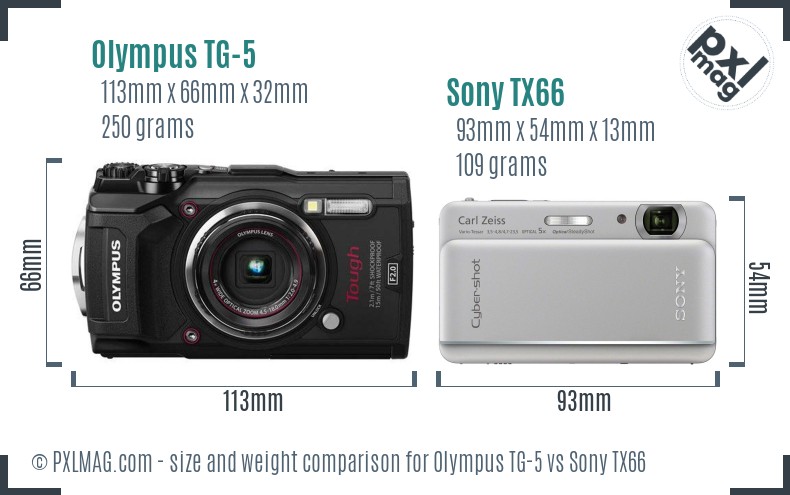 Olympus TG-5 vs Sony TX66 size comparison