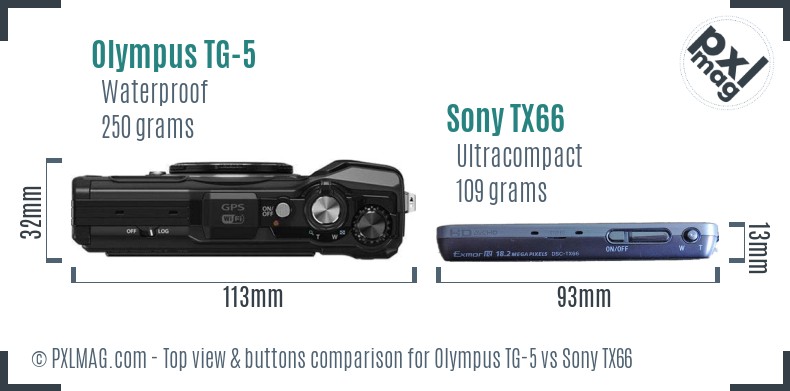 Olympus TG-5 vs Sony TX66 top view buttons comparison