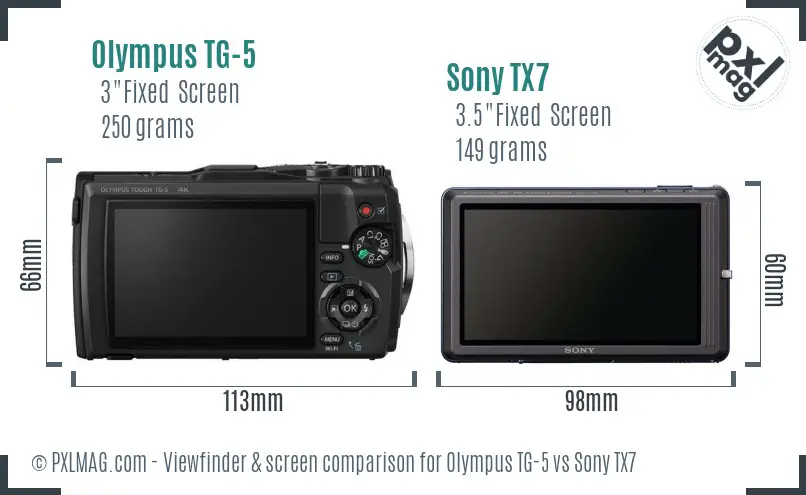 Olympus TG-5 vs Sony TX7 Screen and Viewfinder comparison