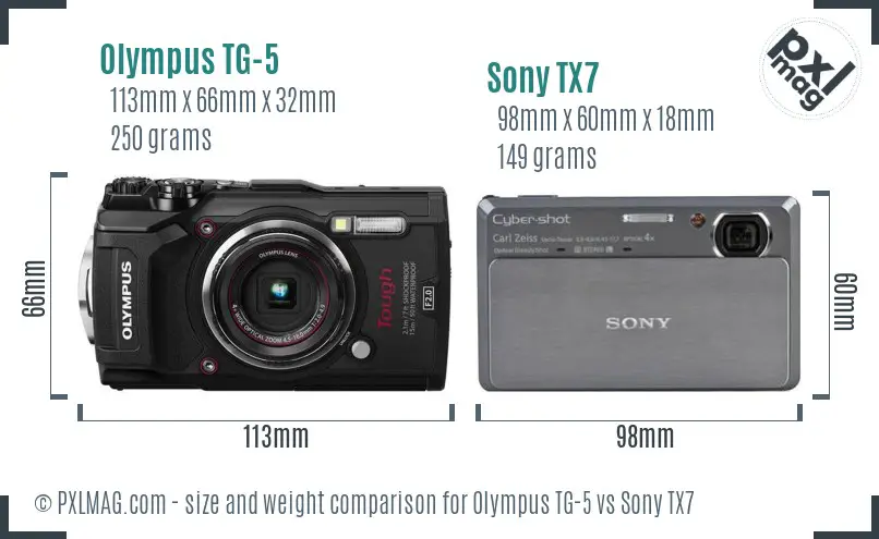 Olympus TG-5 vs Sony TX7 size comparison