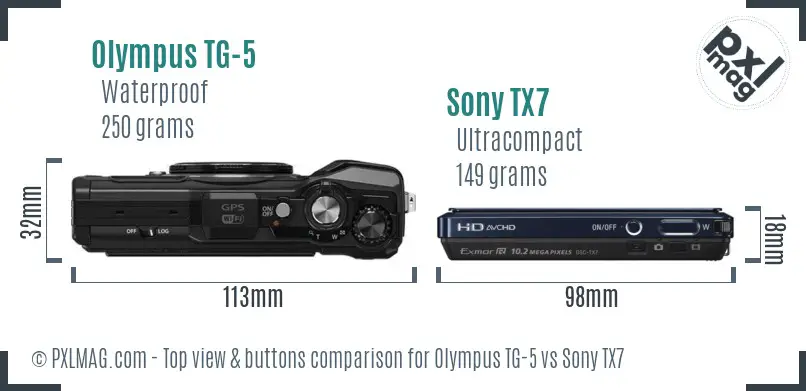 Olympus TG-5 vs Sony TX7 top view buttons comparison