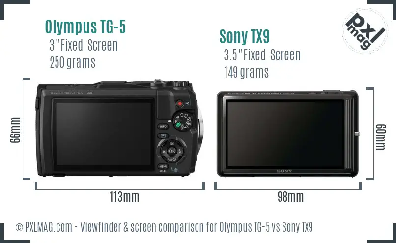 Olympus TG-5 vs Sony TX9 Screen and Viewfinder comparison