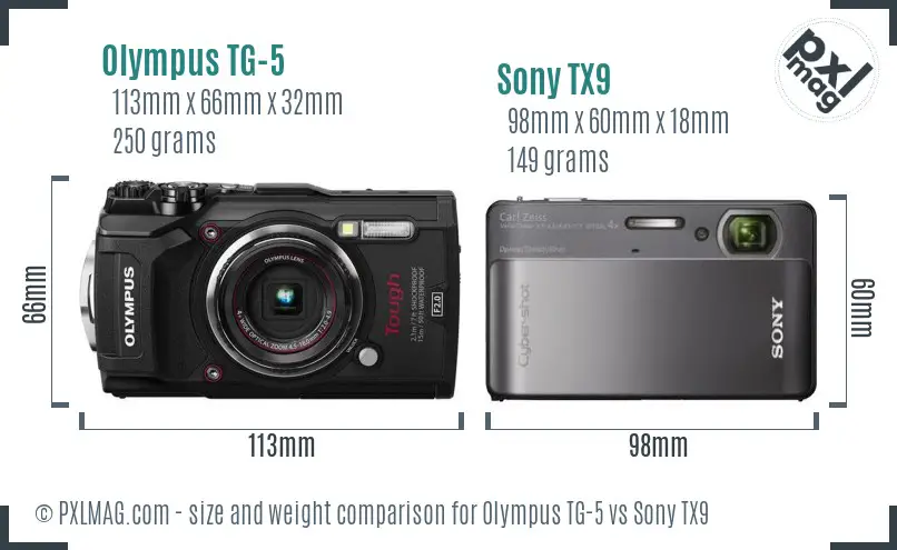 Olympus TG-5 vs Sony TX9 size comparison