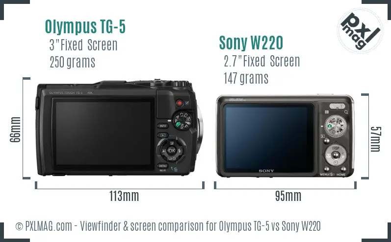 Olympus TG-5 vs Sony W220 Screen and Viewfinder comparison