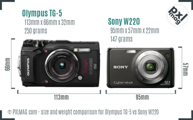 Olympus TG-5 vs Sony W220 size comparison