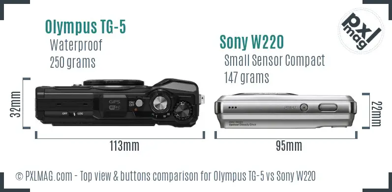 Olympus TG-5 vs Sony W220 top view buttons comparison