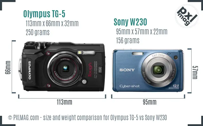Olympus TG-5 vs Sony W230 size comparison Olympus TG-5 vs Sony W230 size comparison