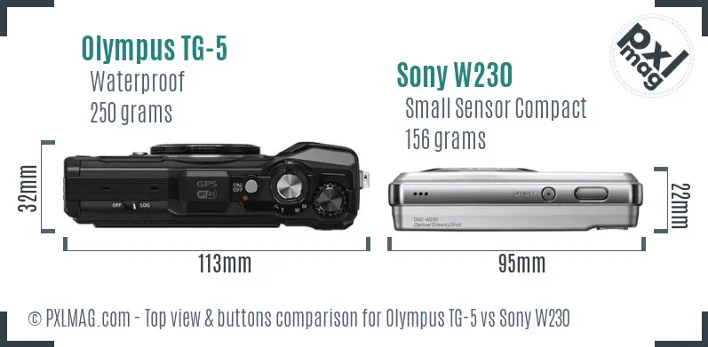 Olympus TG-5 vs Sony W230 top view buttons comparison Olympus TG-5 vs Sony W230 top view buttons comparison