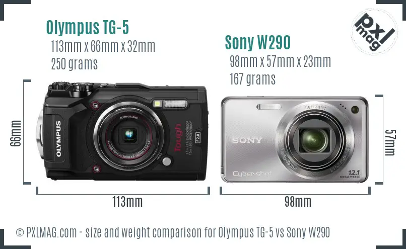 Olympus TG-5 vs Sony W290 size comparison