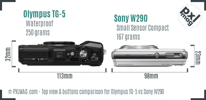Olympus TG-5 vs Sony W290 top view buttons comparison
