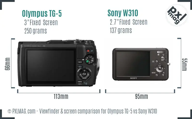 Olympus TG-5 vs Sony W310 Screen and Viewfinder comparison