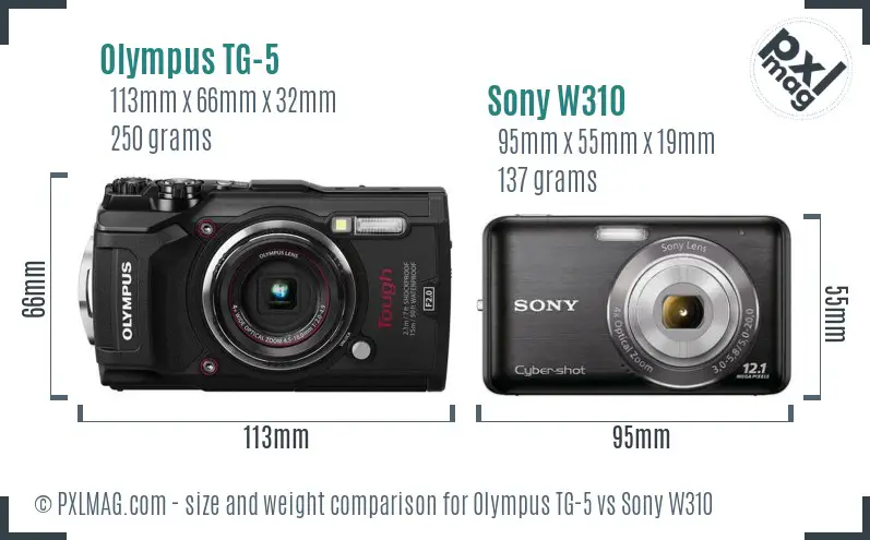 Olympus TG-5 vs Sony W310 size comparison