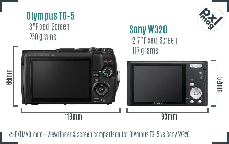 Olympus TG-5 vs Sony W320 Screen and Viewfinder comparison