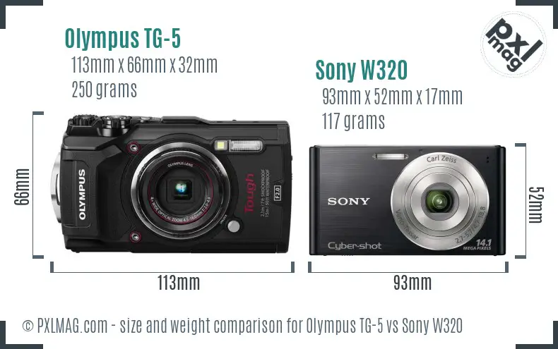 Olympus TG-5 vs Sony W320 size comparison