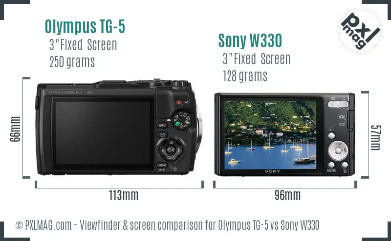 Olympus TG-5 vs Sony W330 Screen and Viewfinder comparison