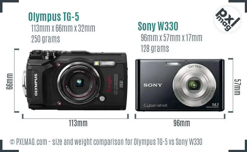 Olympus TG-5 vs Sony W330 size comparison