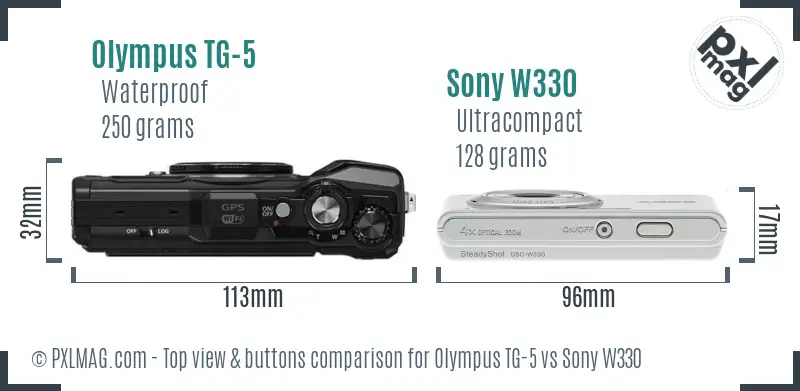 Olympus TG-5 vs Sony W330 top view buttons comparison