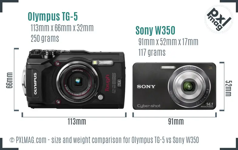Olympus TG-5 vs Sony W350 size comparison