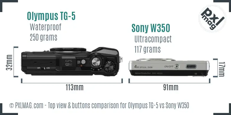 Olympus TG-5 vs Sony W350 top view buttons comparison