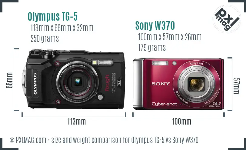 Olympus TG-5 vs Sony W370 size comparison
