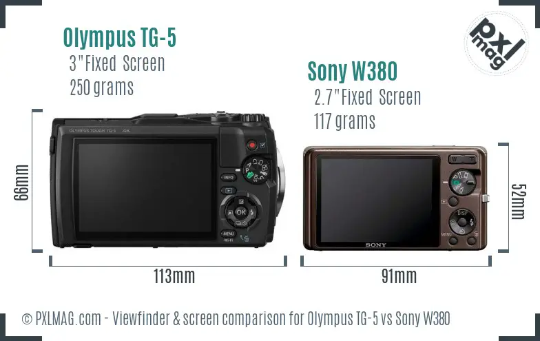 Olympus TG-5 vs Sony W380 Screen and Viewfinder comparison
