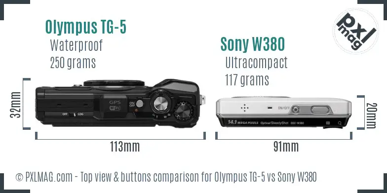 Olympus TG-5 vs Sony W380 top view buttons comparison