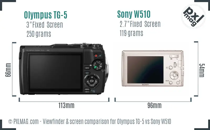 Olympus TG-5 vs Sony W510 Screen and Viewfinder comparison