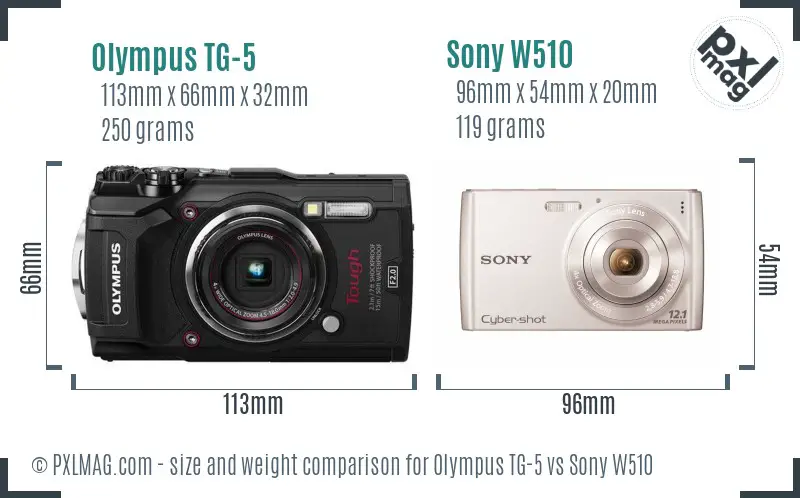 Olympus TG-5 vs Sony W510 size comparison