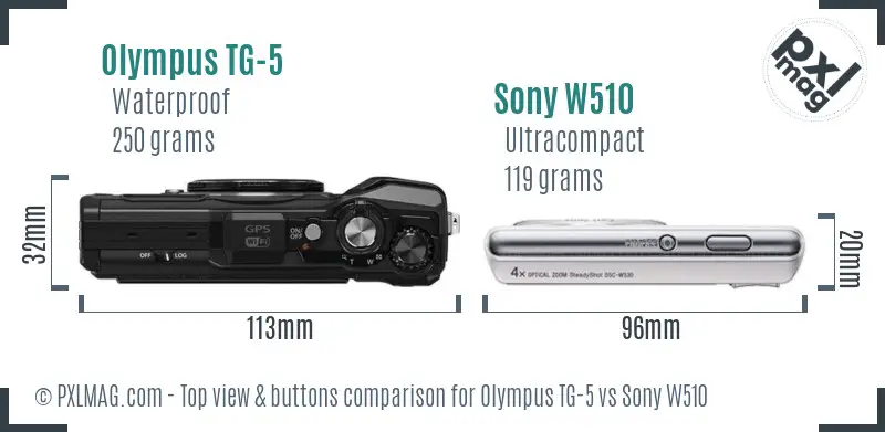 Olympus TG-5 vs Sony W510 top view buttons comparison
