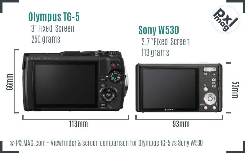 Olympus TG-5 vs Sony W530 Screen and Viewfinder comparison