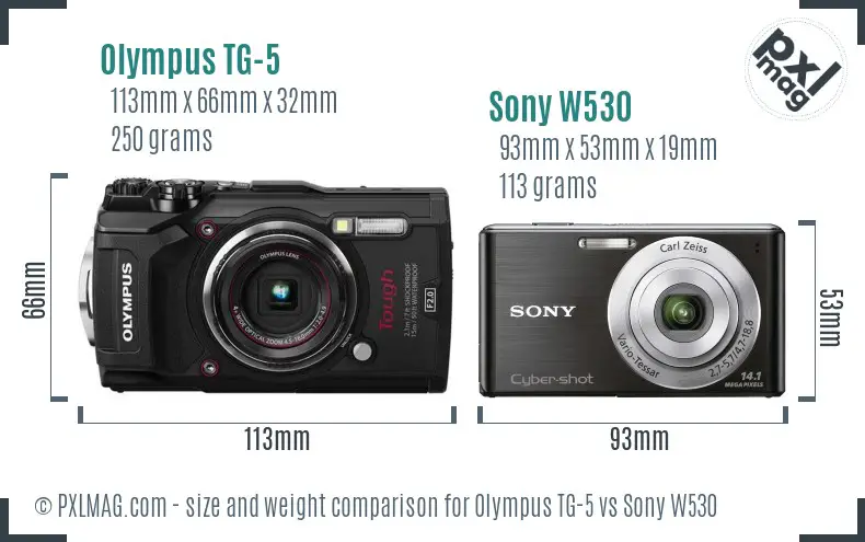 Olympus TG-5 vs Sony W530 size comparison