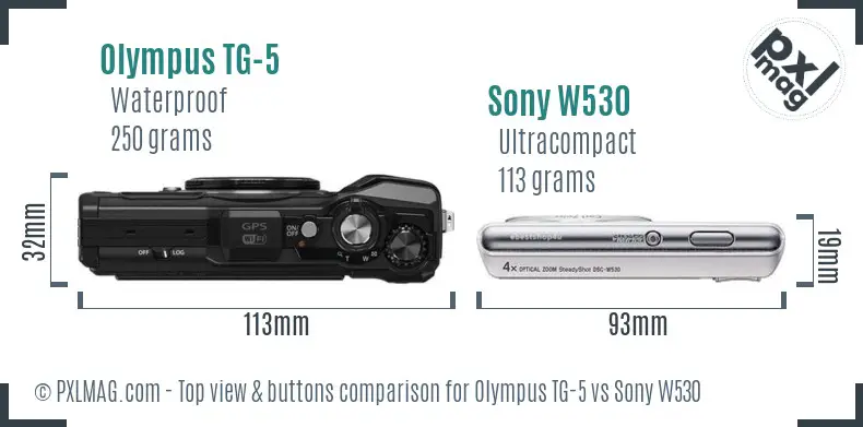 Olympus TG-5 vs Sony W530 top view buttons comparison