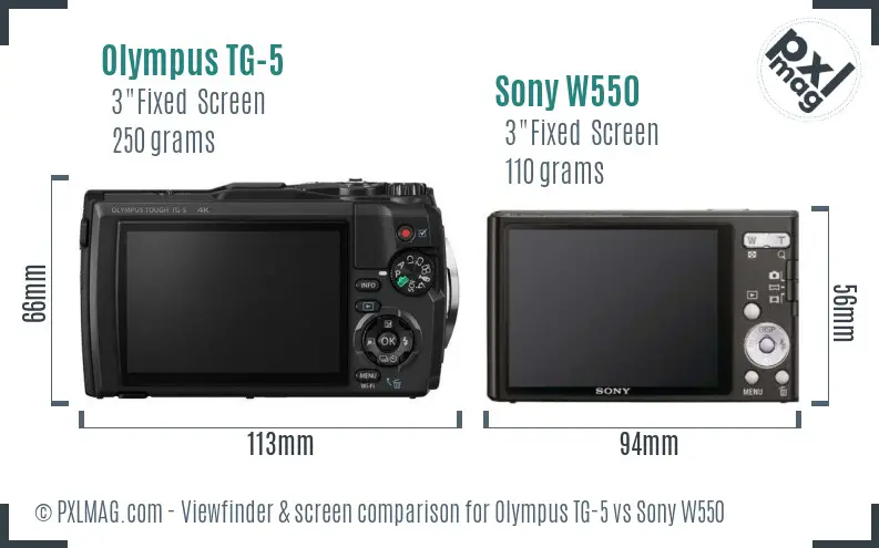 Olympus TG-5 vs Sony W550 Screen and Viewfinder comparison