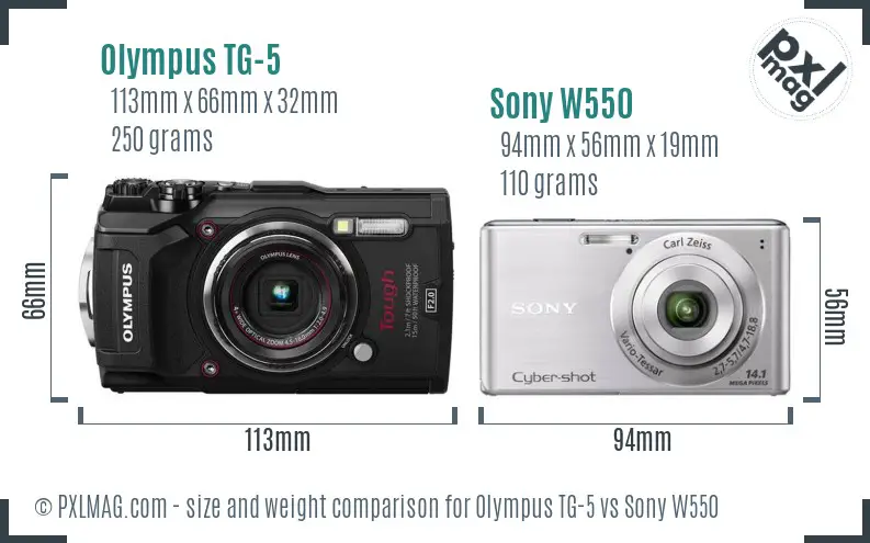 Olympus TG-5 vs Sony W550 size comparison