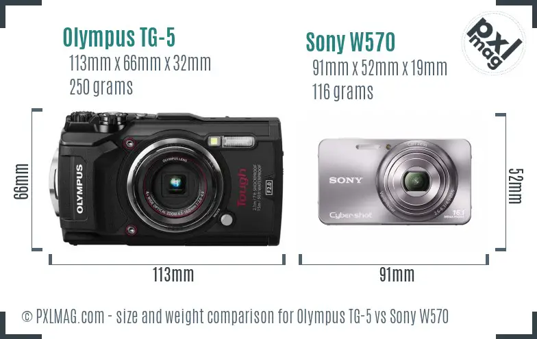 Olympus TG-5 vs Sony W570 size comparison