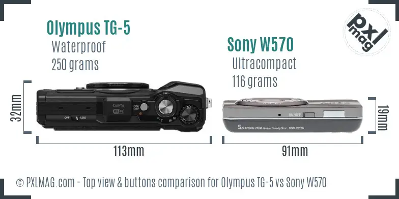Olympus TG-5 vs Sony W570 top view buttons comparison