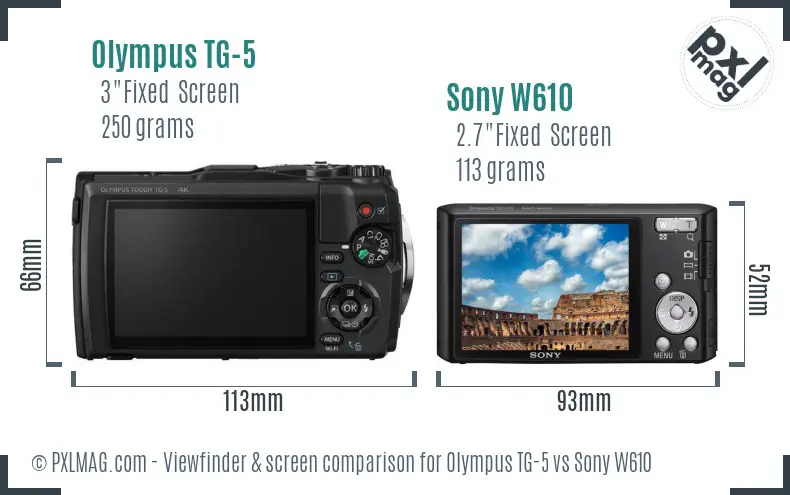Olympus TG-5 vs Sony W610 Screen and Viewfinder comparison