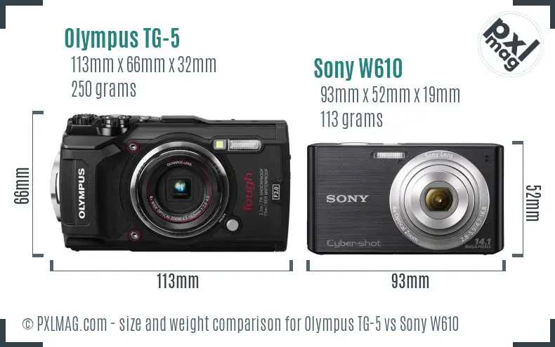 Olympus TG-5 vs Sony W610 size comparison