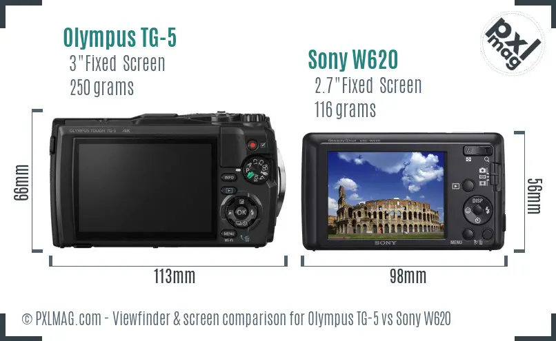 Olympus TG-5 vs Sony W620 Screen and Viewfinder comparison