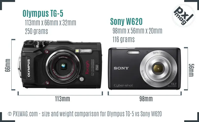 Olympus TG-5 vs Sony W620 size comparison