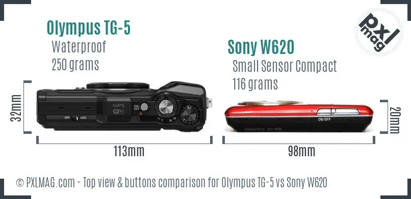 Olympus TG-5 vs Sony W620 top view buttons comparison