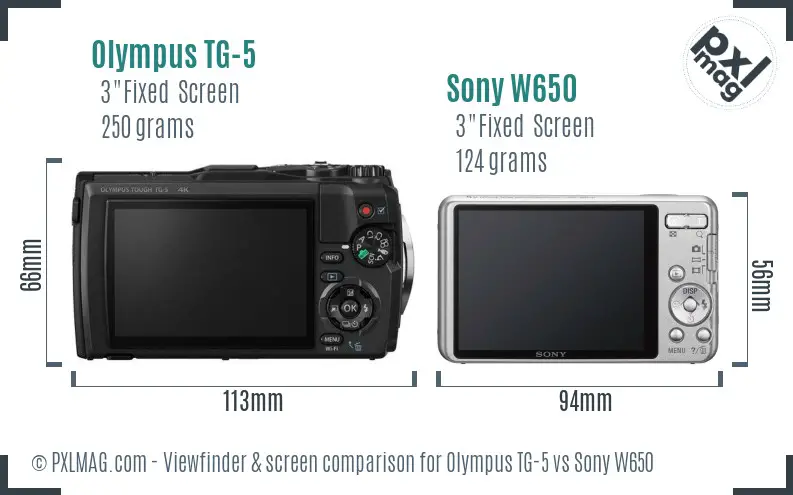 Olympus TG-5 vs Sony W650 Screen and Viewfinder comparison