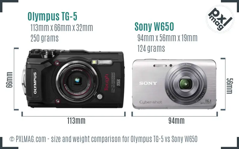 Olympus TG-5 vs Sony W650 size comparison