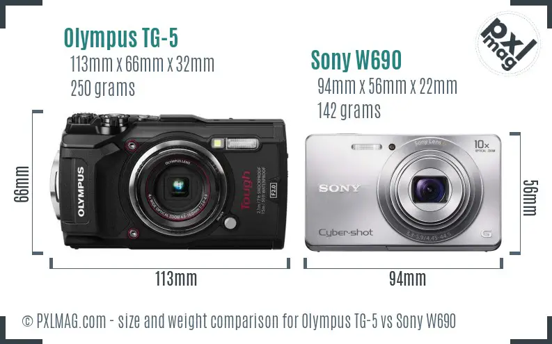 Olympus TG-5 vs Sony W690 size comparison