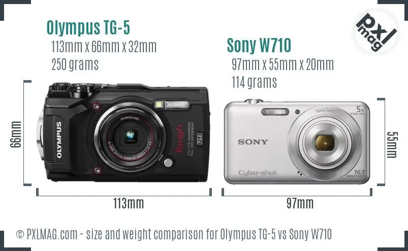 Olympus TG-5 vs Sony W710 size comparison